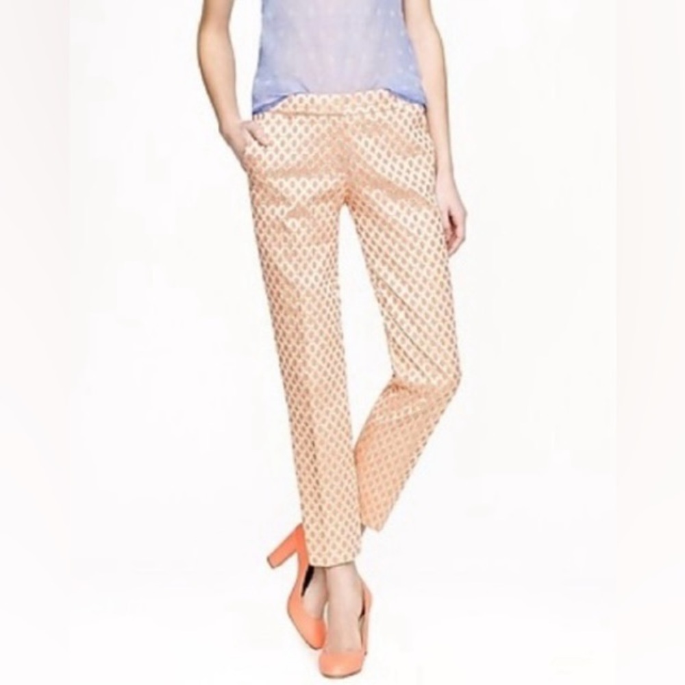 NWT never worn J. Crew Collection cafe capri in gilded dot melon brocade, size 6